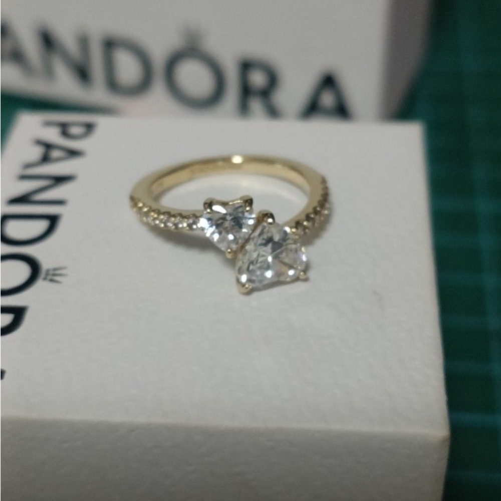 Pandora Double Heart Sparkling Ring - Gold and Silver - Picture 1 of 5